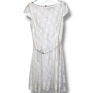 Evan Pickone Dress Women Sz 14 White Lace Fit Flare  Dressy Spring Y2K Vtg 90s